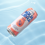 Aqua Libra sparkling water can on a light blue water background